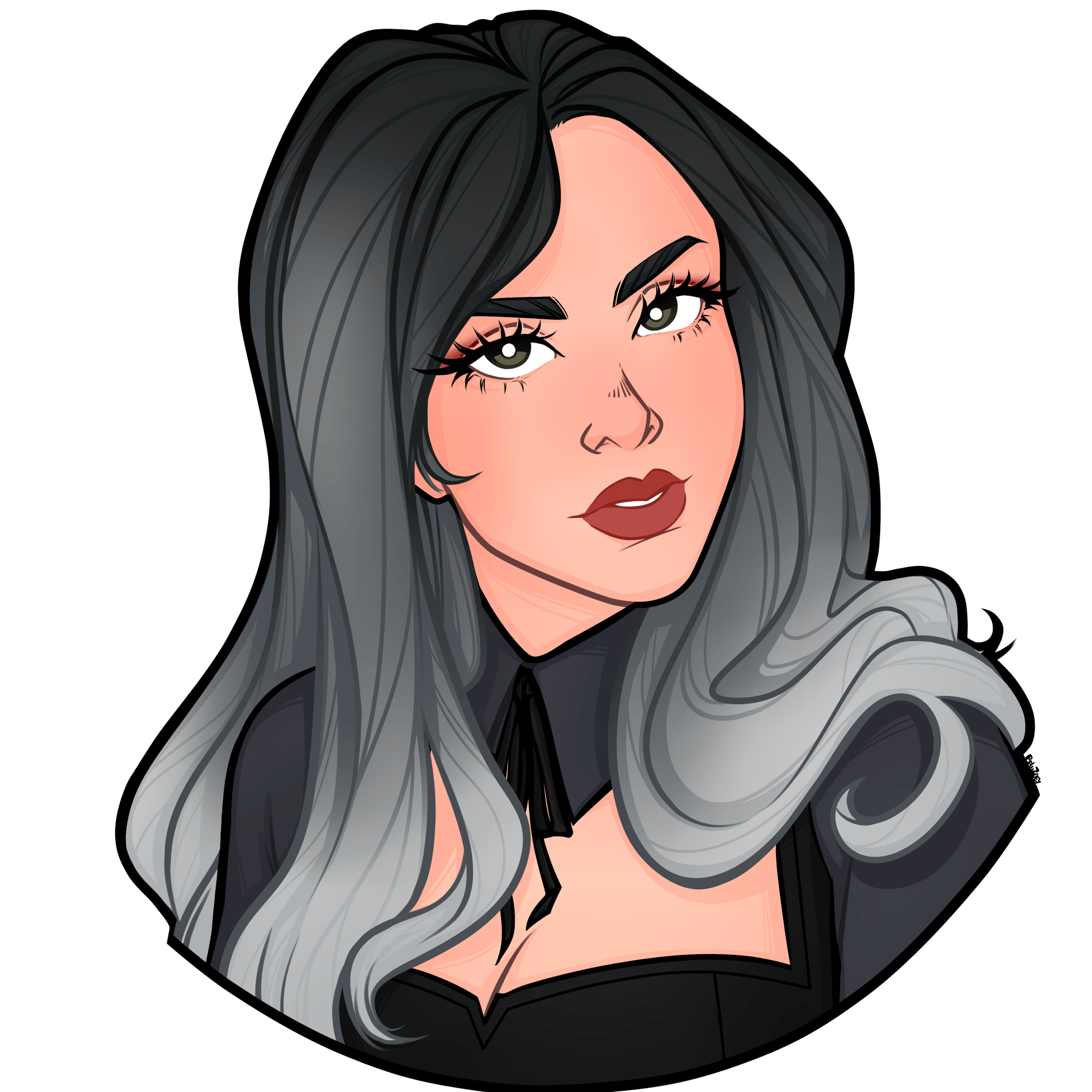 Illustrated portrait of Saint Bryde with black and silver hair
