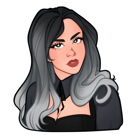 Illustrated portrait of Saint Bryde with black and silver hair